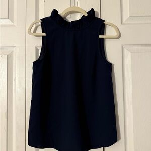 J. Crew Navy Sleeveless Ruffle Top